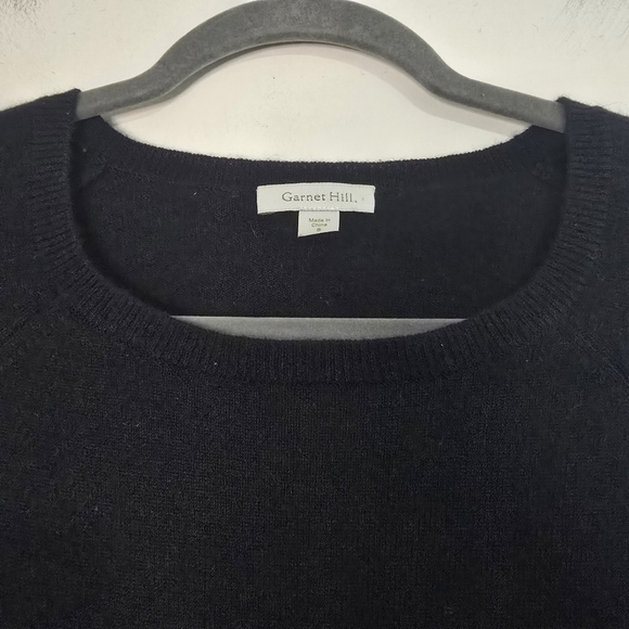 Garnet Hill Black 100% Cashmere Shirttail Pullover Sweater Layered Silk lace tri - Picture 6 of 9